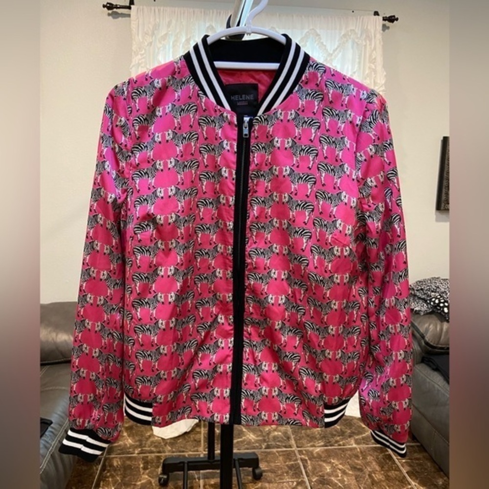Helene London Pink Zebra Bomber Jacket Size Medium